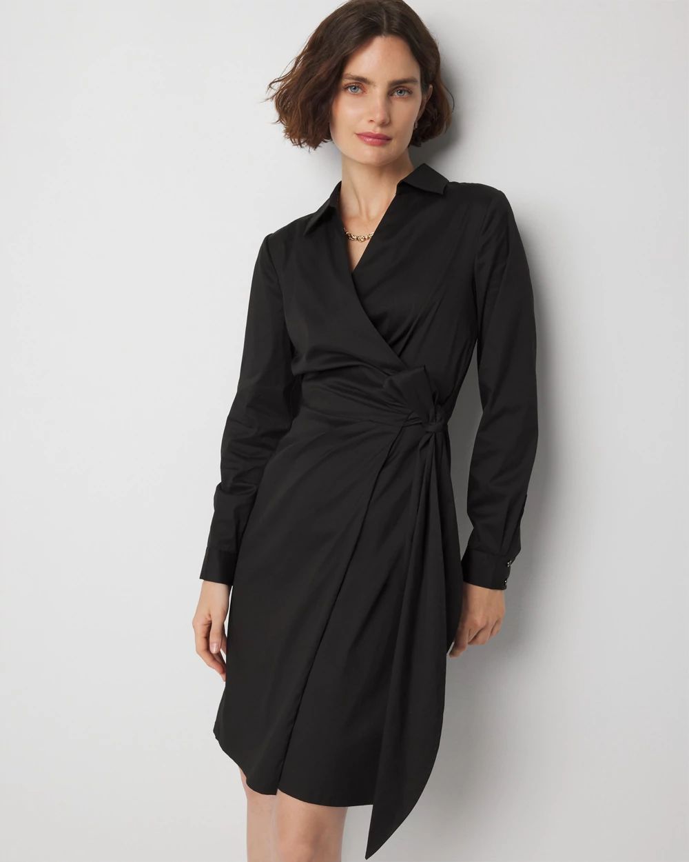 Long sleeve short wrap dress hotsell